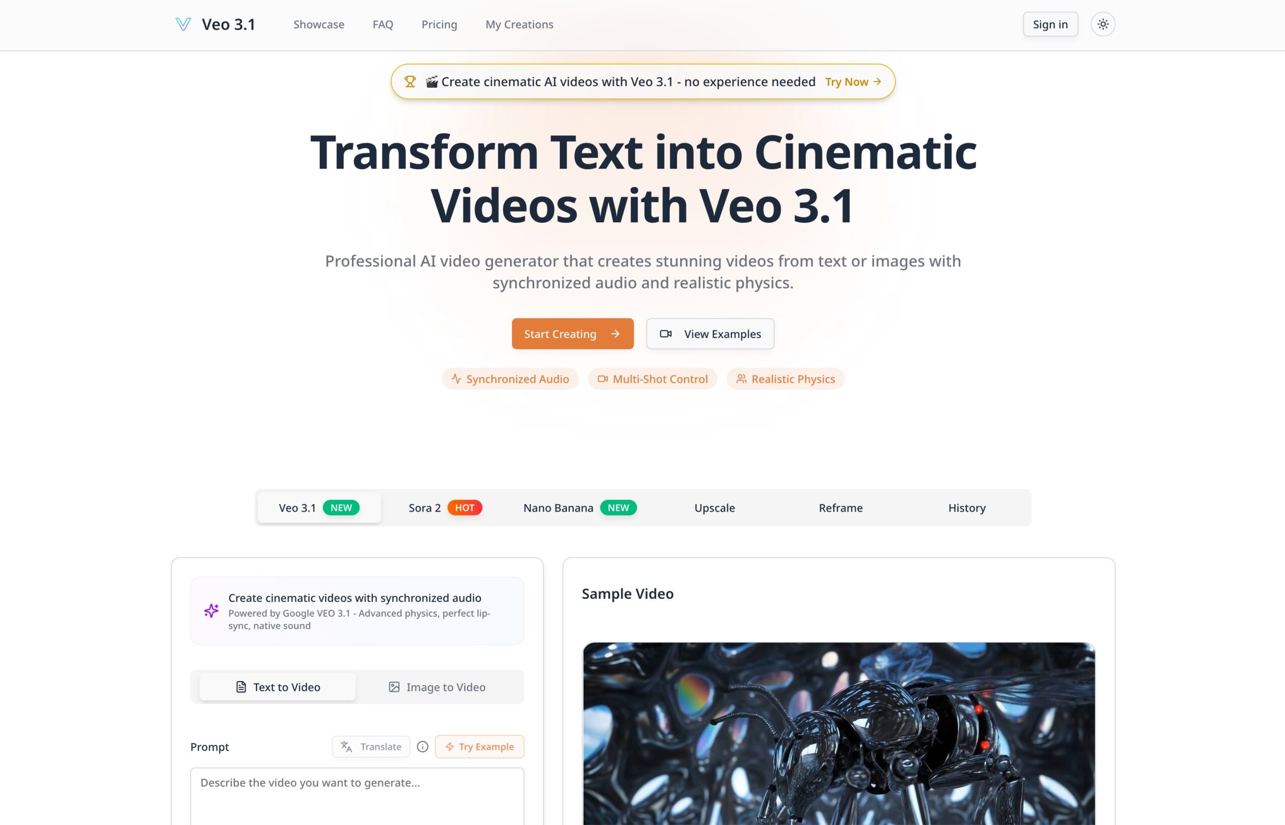 Veo 3.1 - Cinematic AI Video Generator with Audio